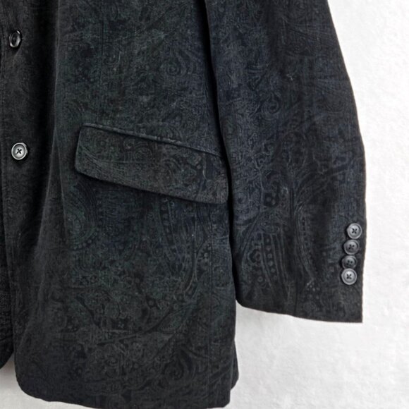 Adolfo Mens Corduroy Sport Coat Black Paisley Blazer 44R Tailored Lined Cotton - Picture 13 of 16